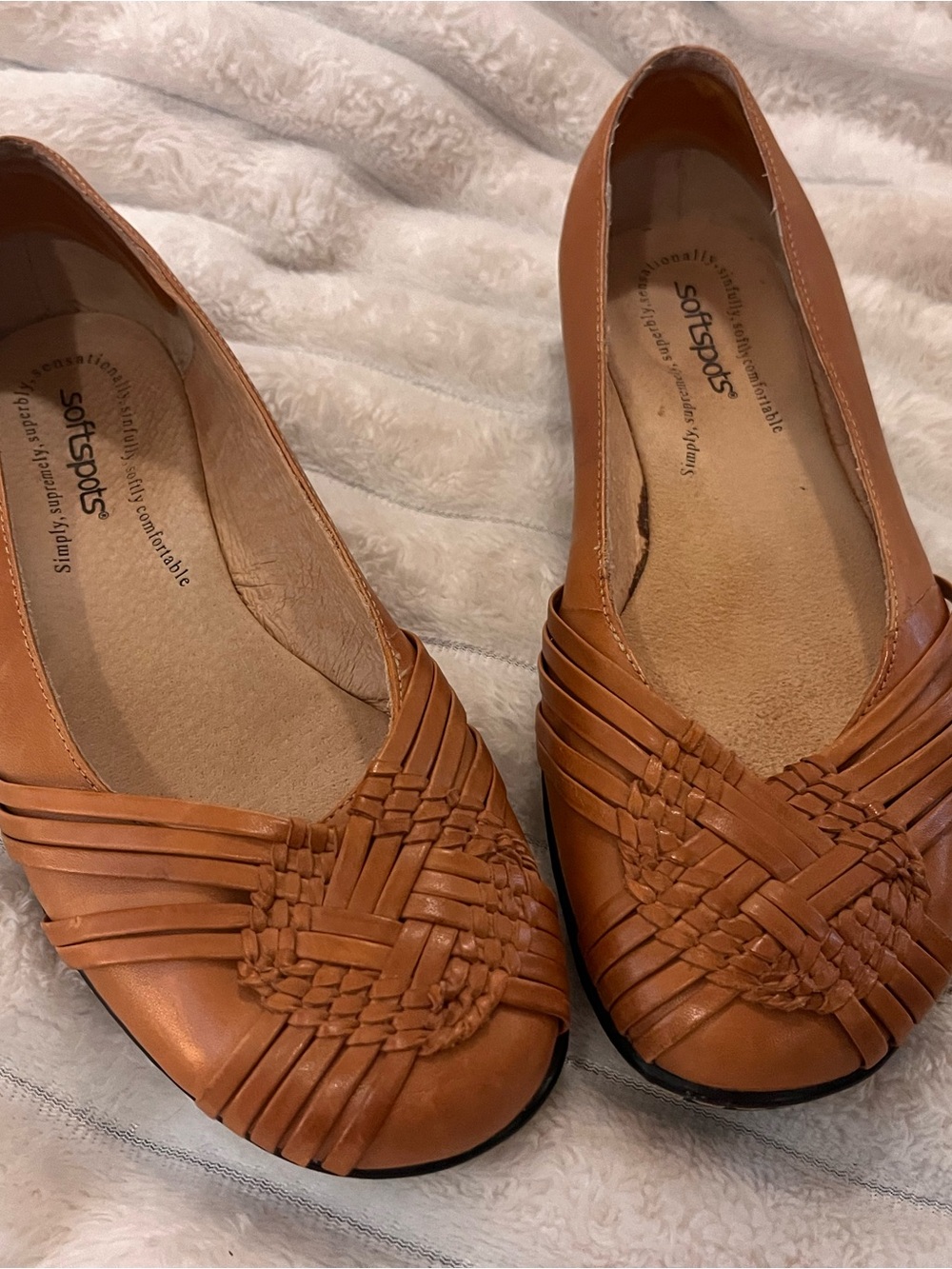 Softspots Women's Tan Huarache Woven Ballet with Heel